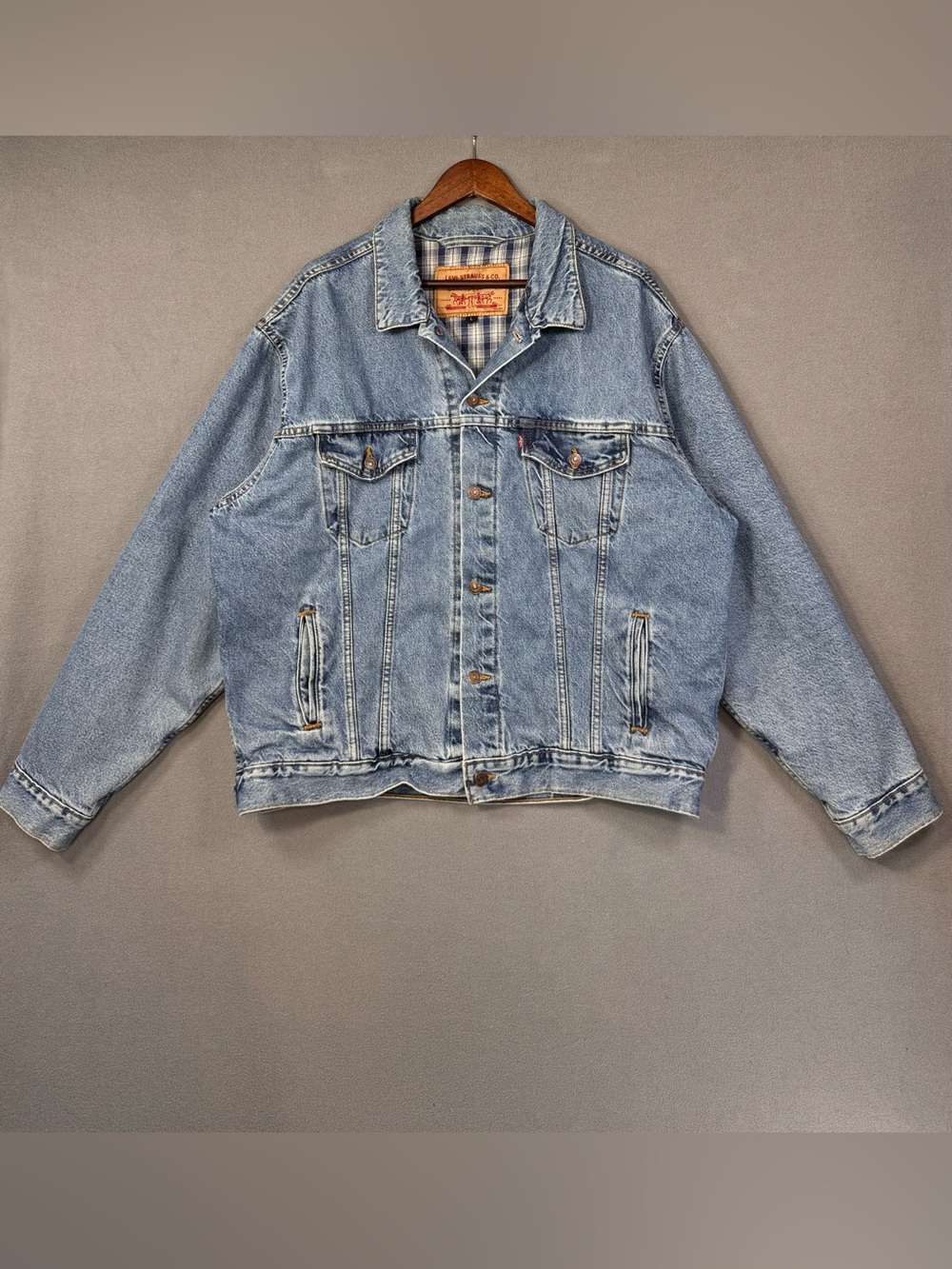 Levi’s Vintage RARE Flannel Lined 1989 Denim Trucker Jacket, L Made In USA 80’s